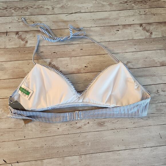 J. Crew French Halter Neck Bikini Top in Seersucker Blue XXL - Picture 4 of 8